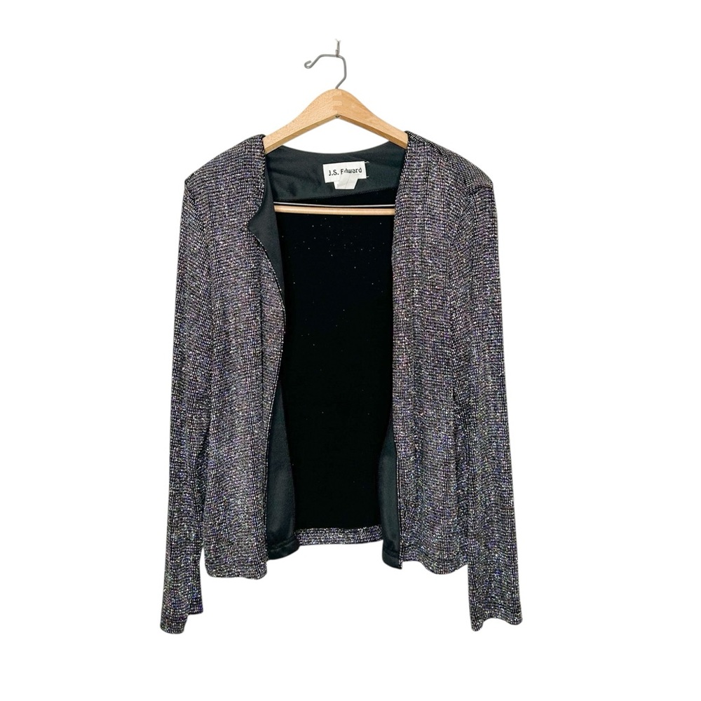 Vintage‎ JS Edward Sparkly Glitter Open Front Jacket Cover Up XL
